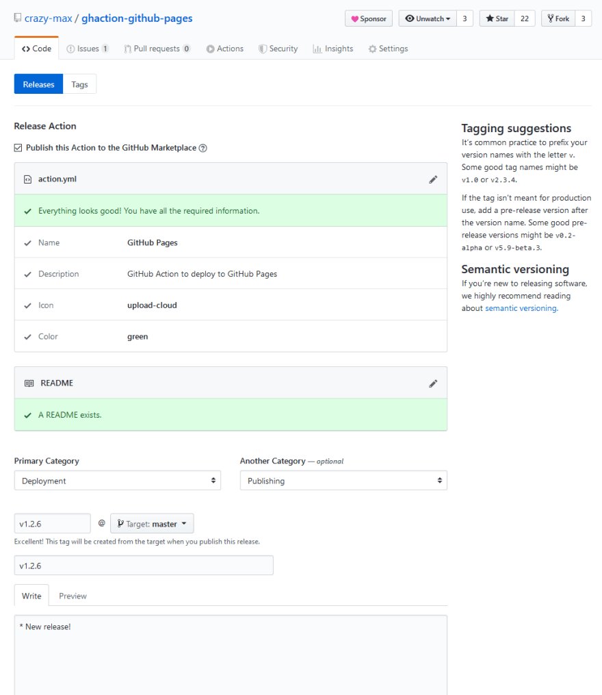 Workflow to release a GitHub Action