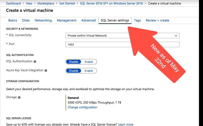 New Azure ''SQL Server Settings'' Blade in the Azure Portal