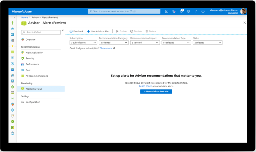 Stay on top of best practices with Azure Advisor alerts