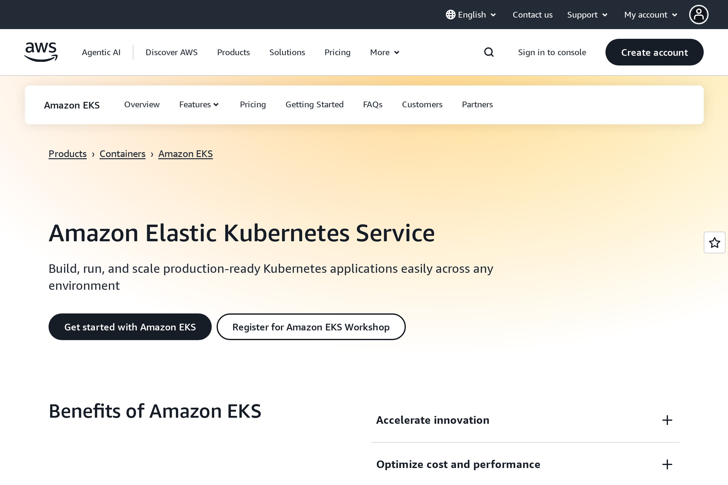Amazon EKS screenshot