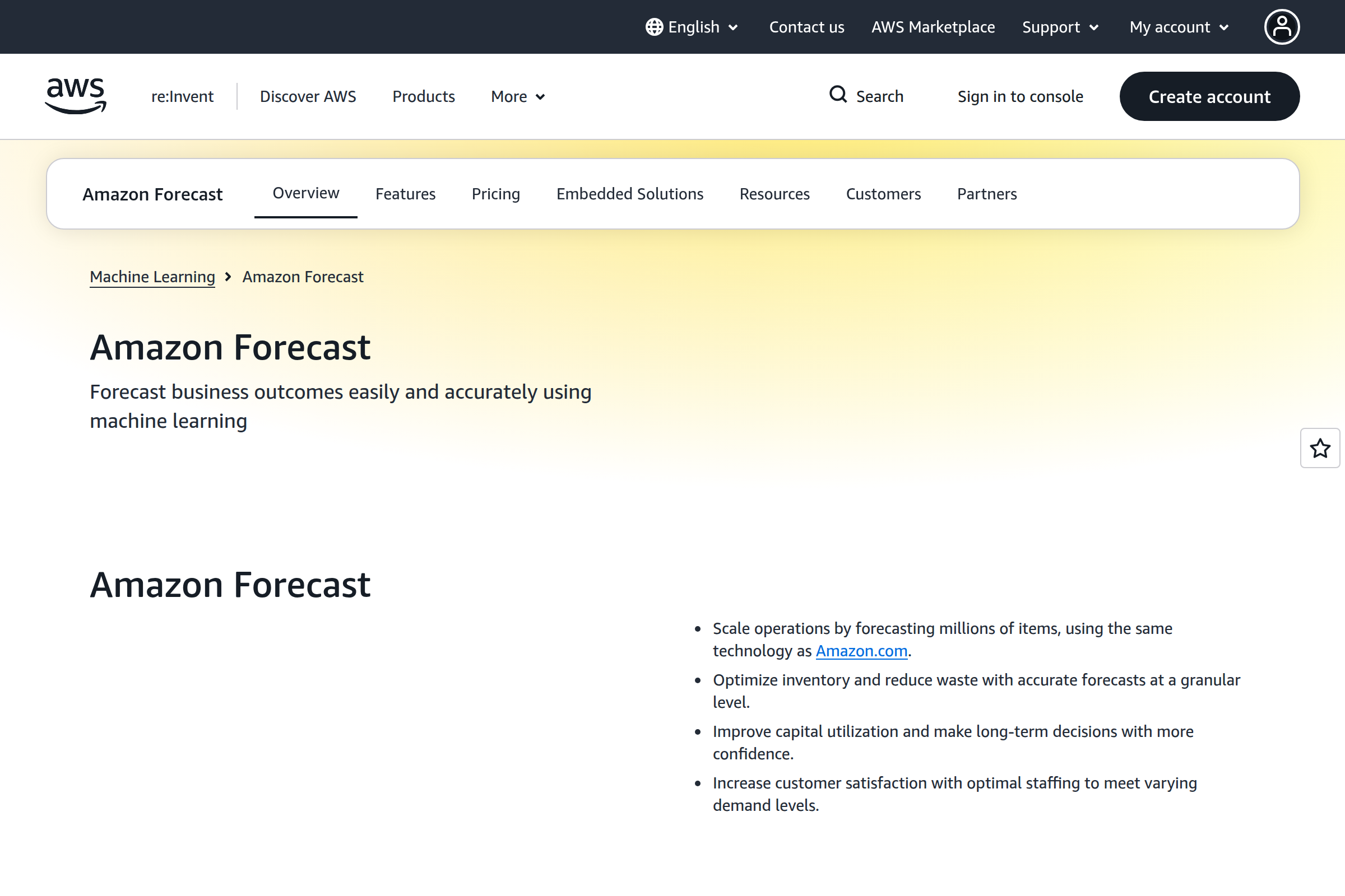 Amazon Forecast screenshot