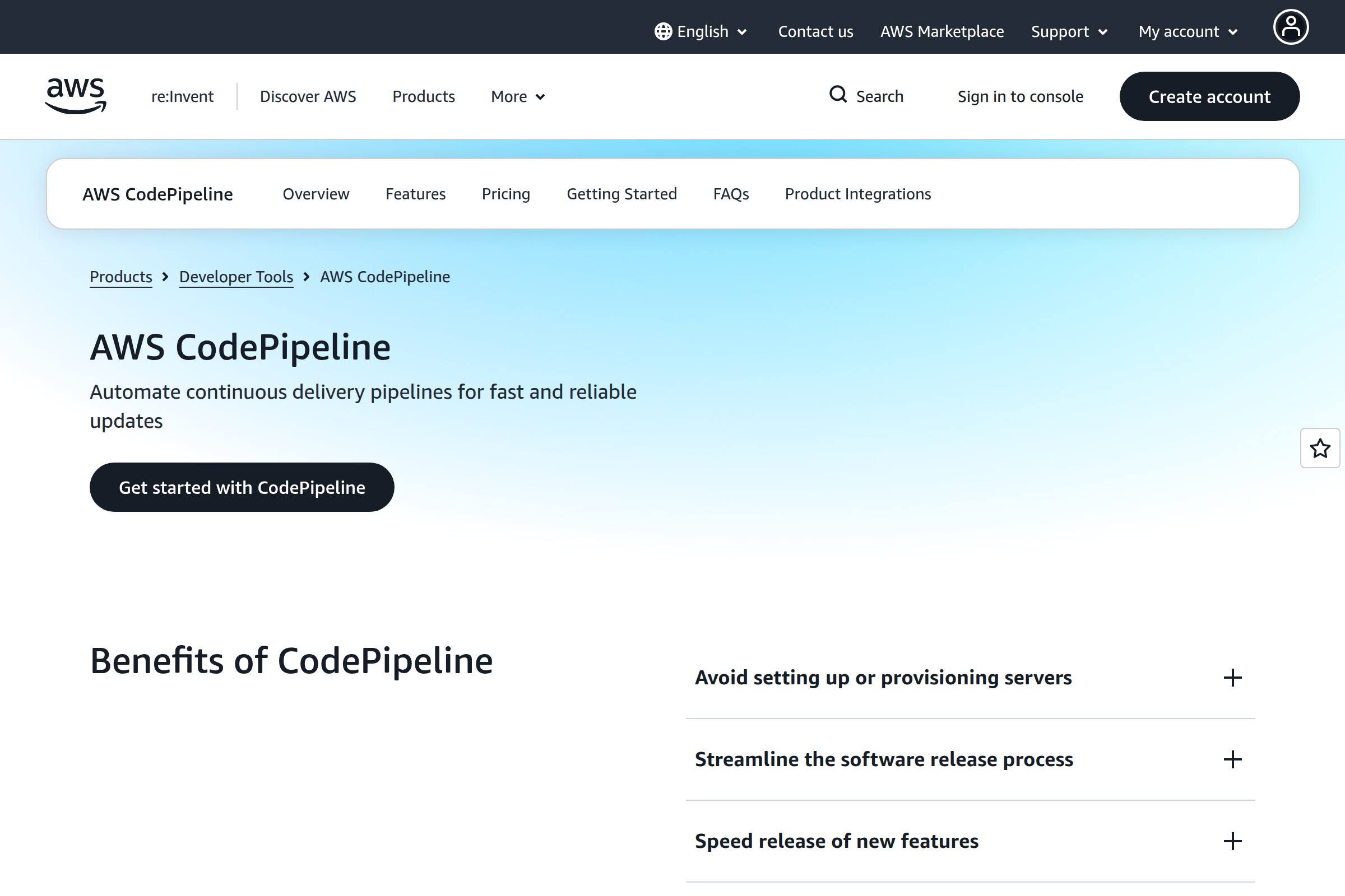 AWS CodePipeline screenshot