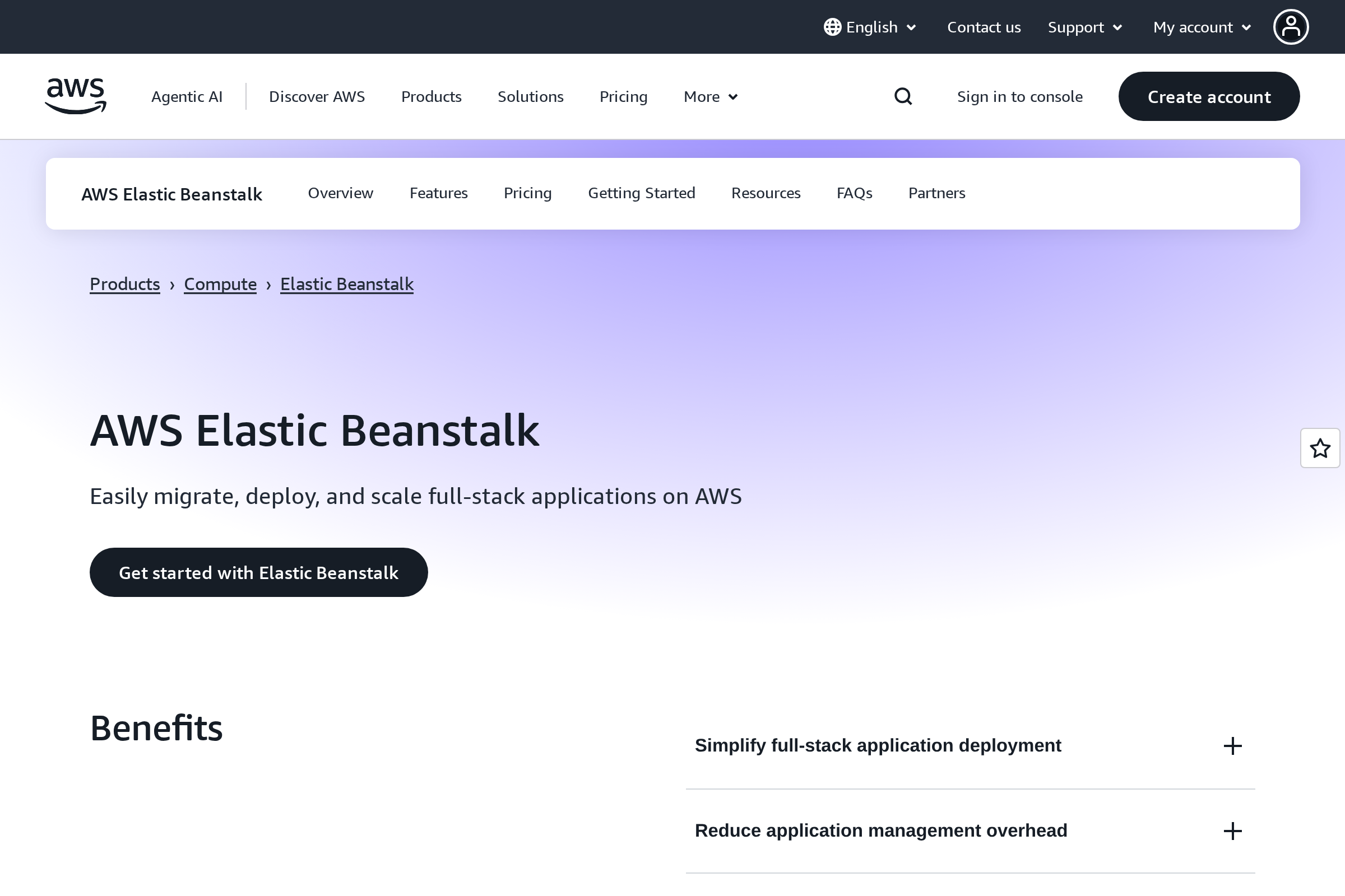AWS Elastic Beanstalk screenshot