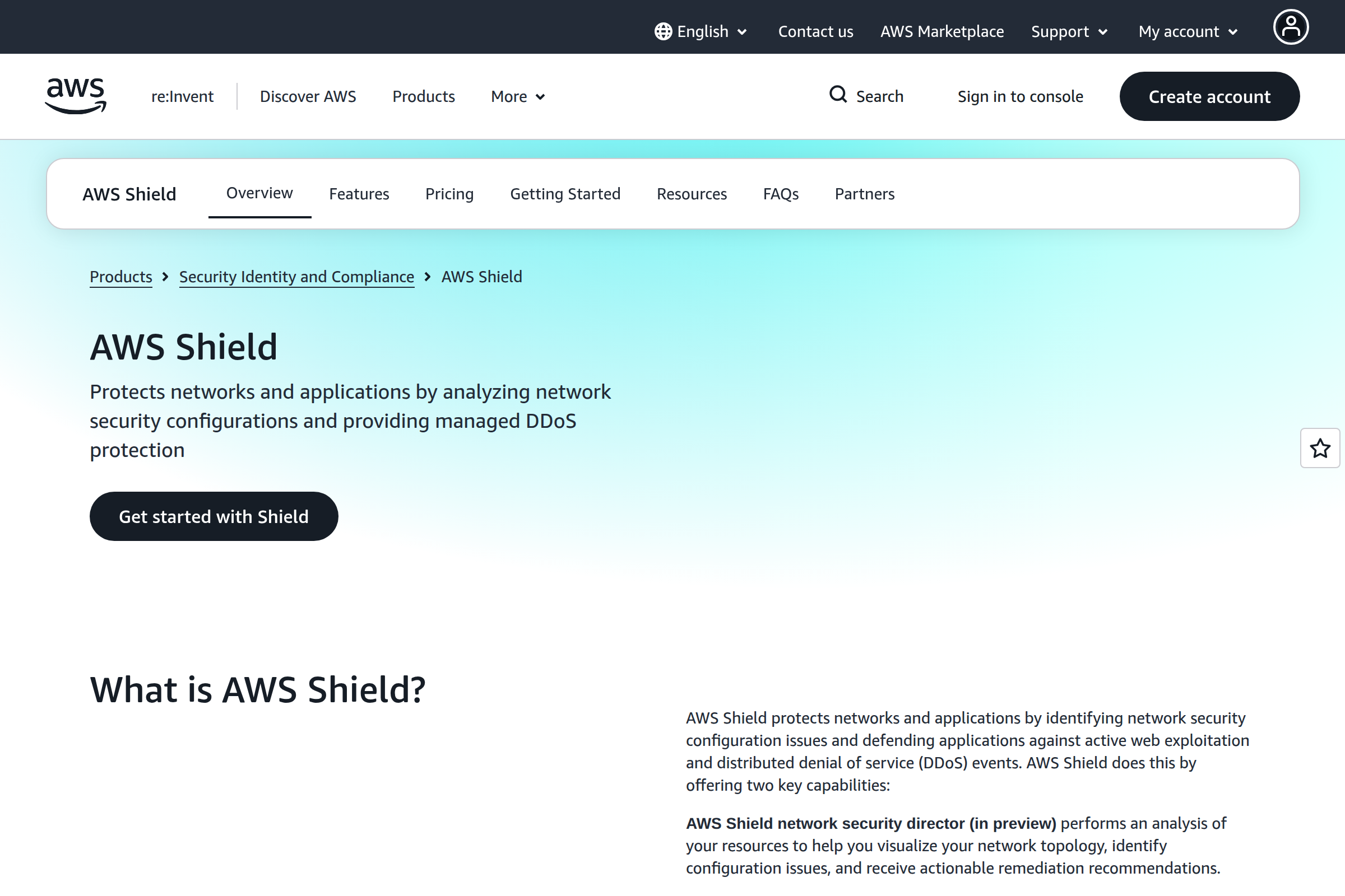 AWS Shield screenshot