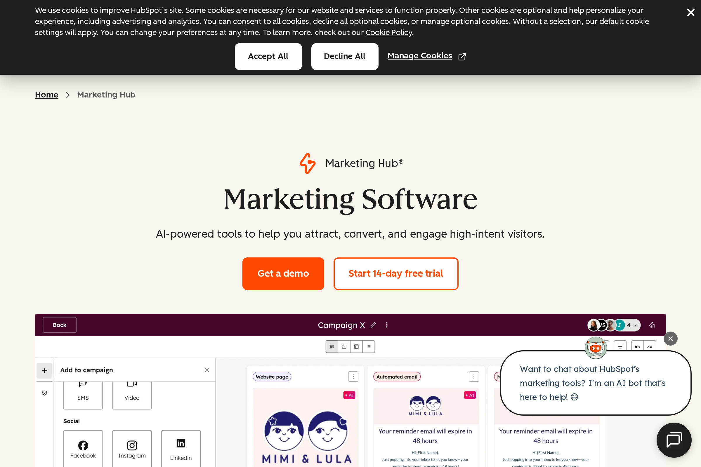 HubSpot Marketing Hub screenshot