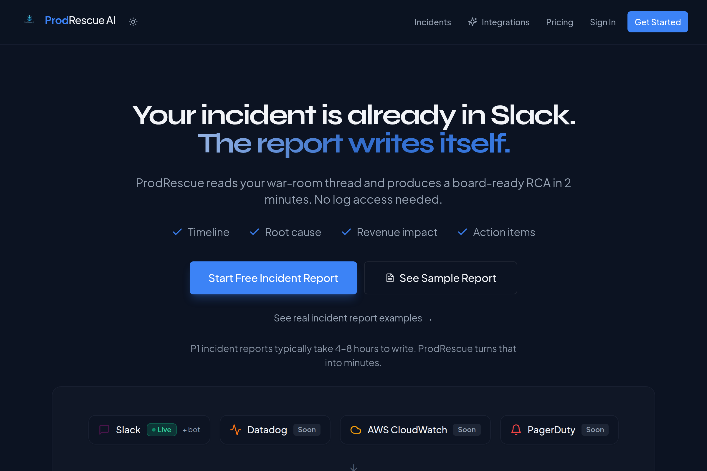 ProdRescue AI | Automated Incident Reports & RCA for SRE Teams screenshot